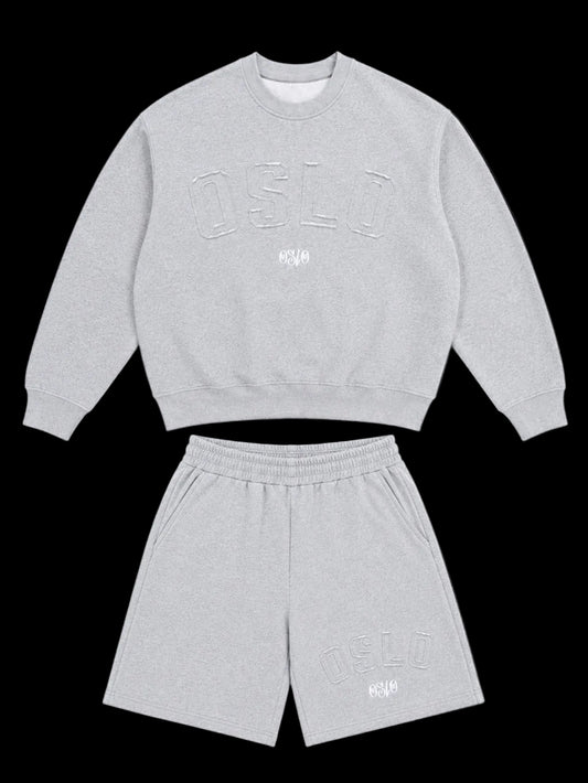 OSLO HEATHER GREY CREWNECK & SHORTS SET